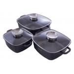 Набір антипригарного посуду Kamille - 2,3 x 4,4 x 6,5 л Black Marble (3 шт.)