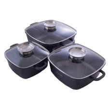 Набір антипригарного посуду Kamille - 2,3 x 4,4 x 6,5 л Black Marble (3 шт.)